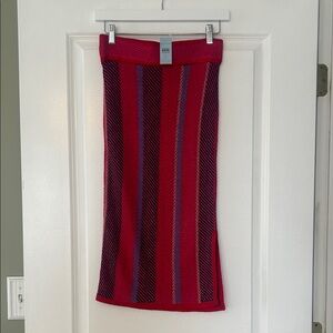 Ann Taylor Red and Burgundy Striped Knit Pencil Skirt